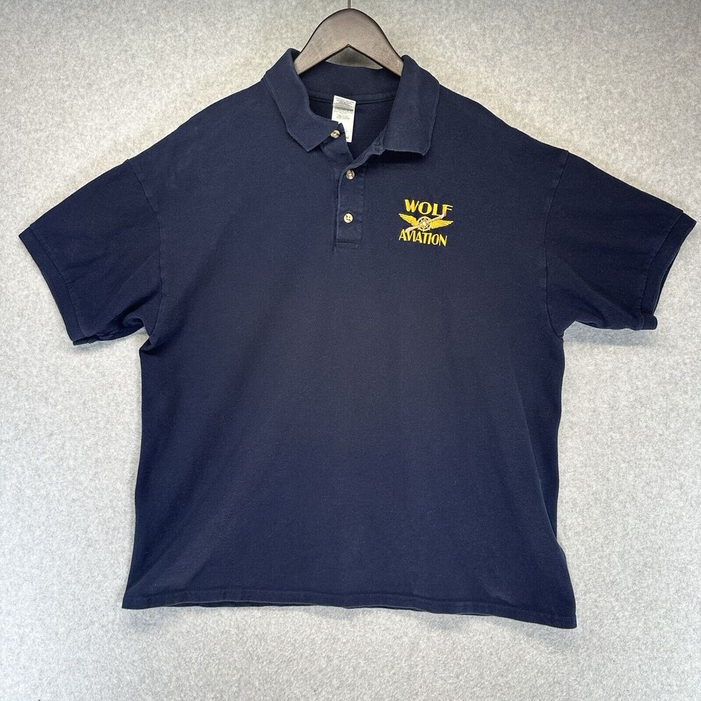 Wolf Aviation Gildan Mens Polo Shirt Navy Blue Size Extra Large 100% Cotton